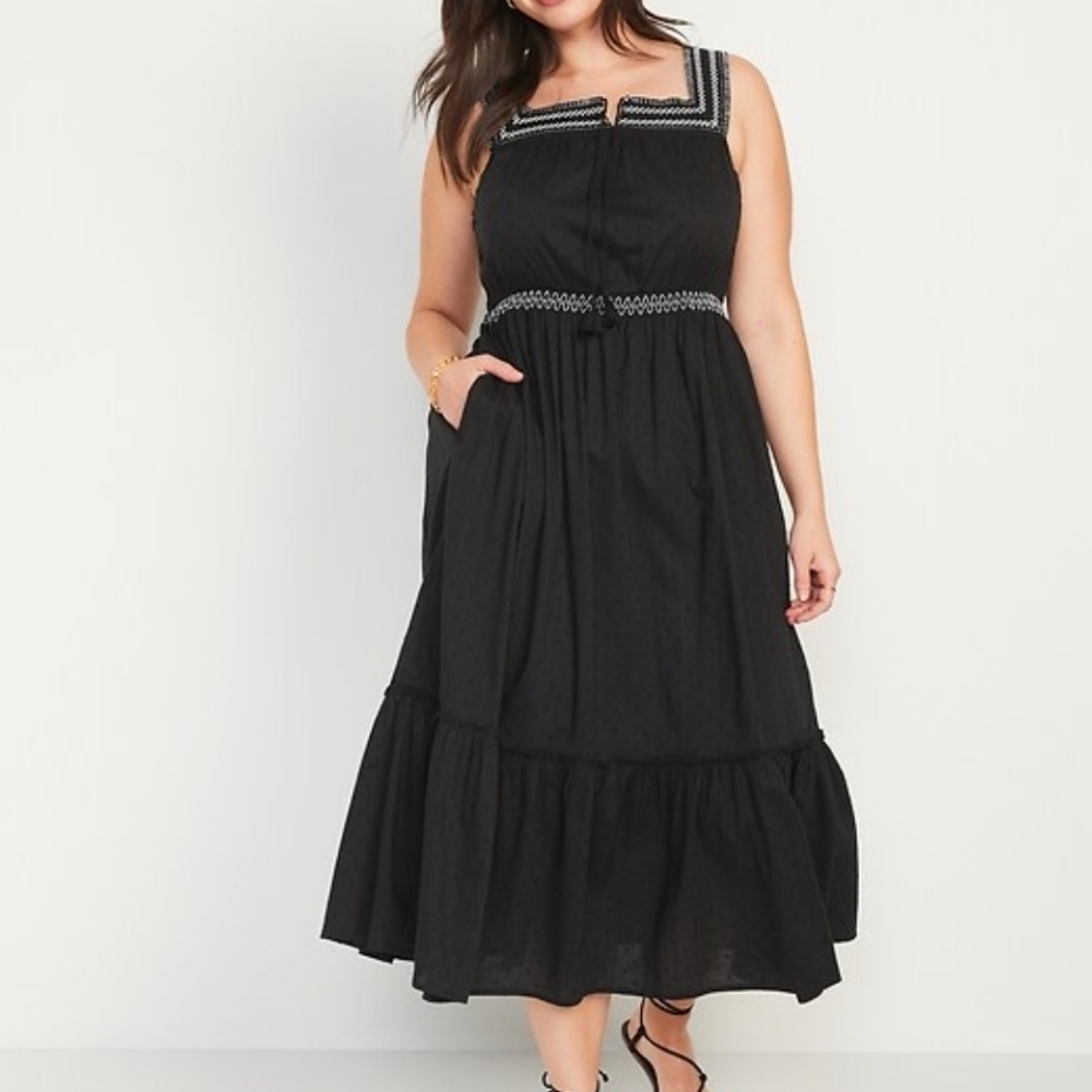 Old Navy Sleeveless Waist-Defined Embroidered Clip-Dot Maxi Dress for Women